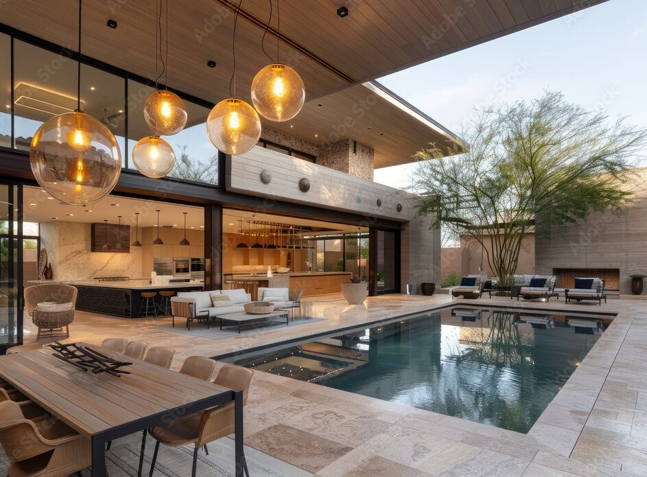 patio-w-pool Indoor-outdoor living renovation with large glass sliders and desert landscaping